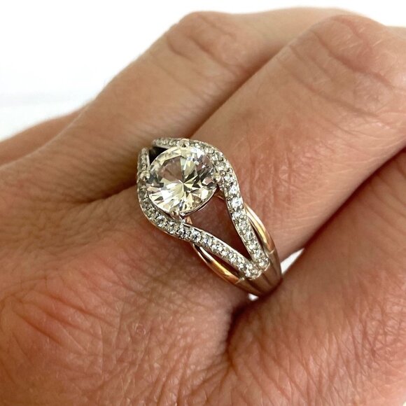 Sterling Silver 925 JA 10K Rose Gold 7MM Round Cubic Zirconia Ring Sz 7.75 - Picture 3 of 16